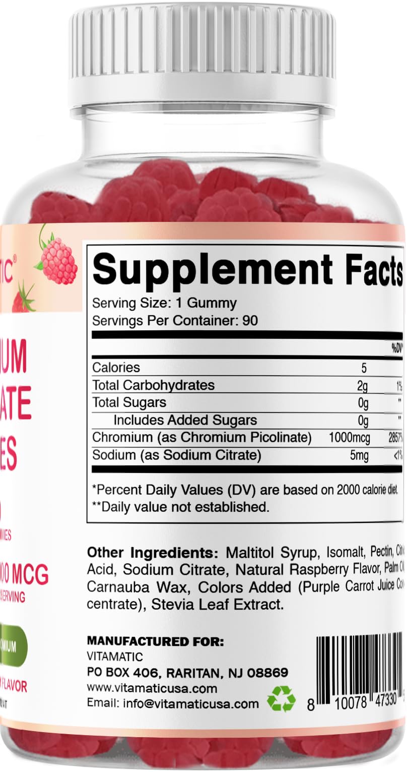 Vitamatic Chromium Picolinate 1000 mcg - 90 Gummies - High Potency Chromium VitamaticAu supplements