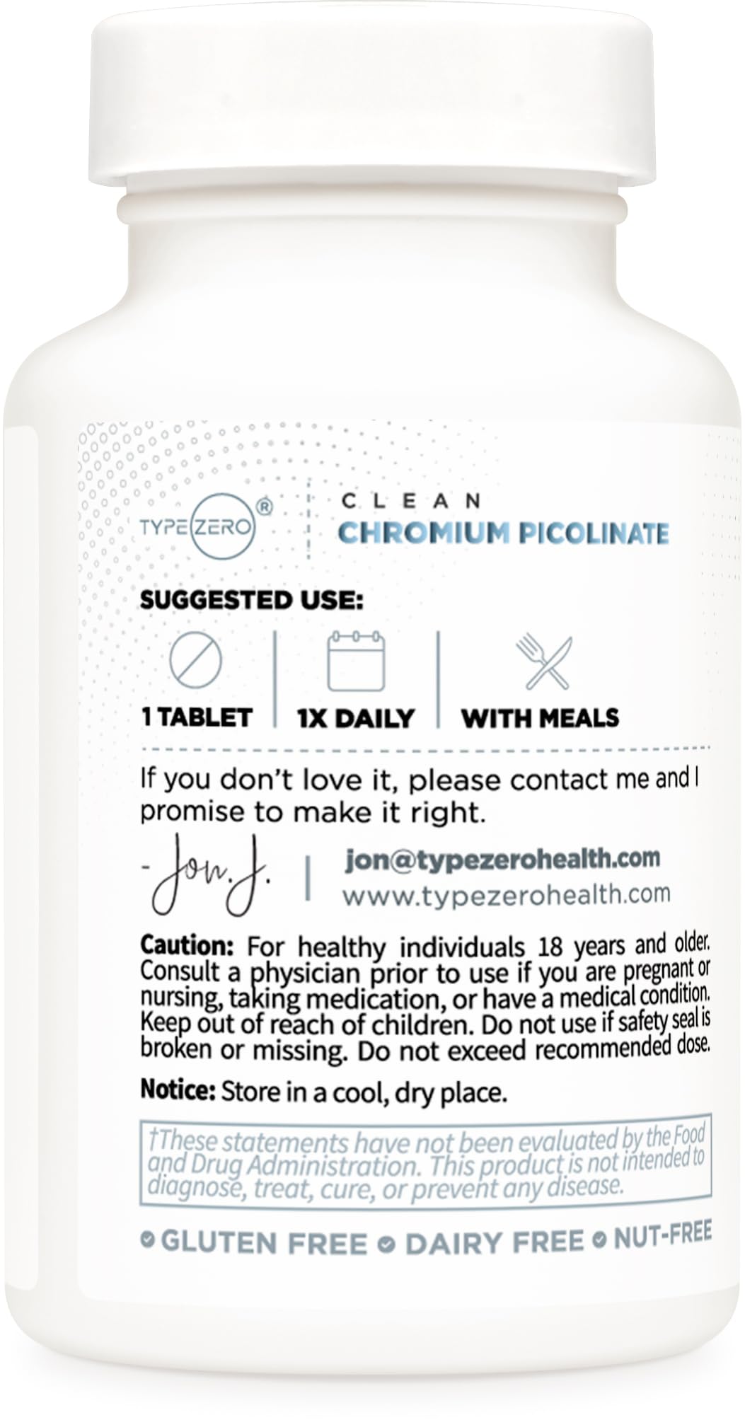 Type Zero Clean Chromium Picolinate Tablets (120 Servings, 1,000 MCG Per Serving) - Non-GMO, Gluten Free Type ZeroUS supplements