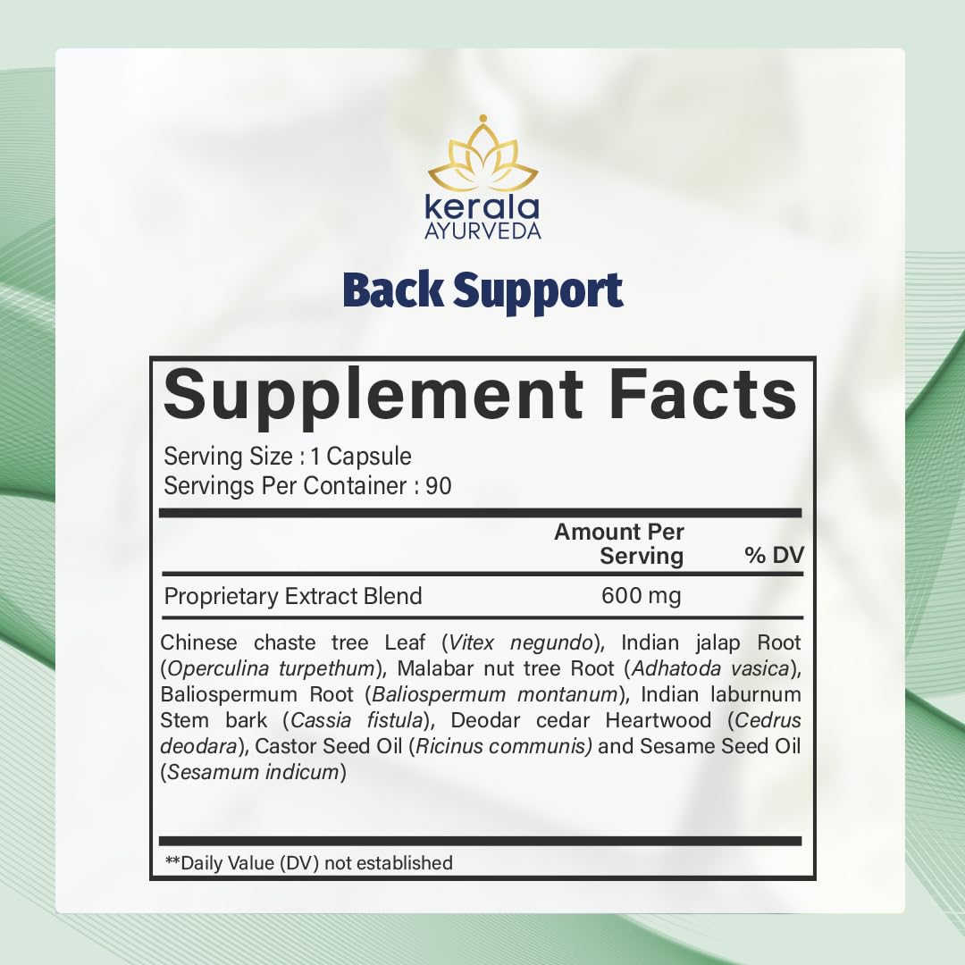 Kerala Ayurveda Back Support Herbal Capsules - Eases Occasional Discomfort of Lower Back & Supports Normal Movement of Spine, 90 Count Kerala AyurvedaAu supplements