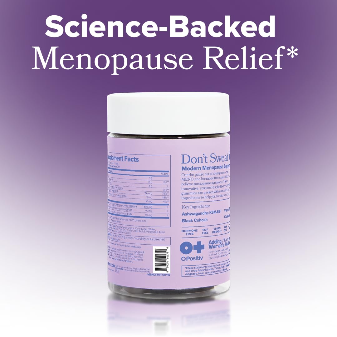 O Positiv MENO Gummies for Menopause, 30 Servings (Pack of 1) - Hormone-Free Supplements for Women with Black Cohosh & Ashwagandha KSM-66 - Helps Alleviate Hot Flashes, Night Sweats, & Mood Swings O PositivAu supplements