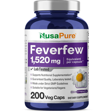 NusaPure Feverfew Extract 4:1 - Suitable for Vegetarian/Vegan, Non - GMO - 1520mg 200 Capsules NusaPureAu supplements