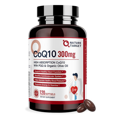 NATURE TARGET CoQ10-300mg-Softgels + PQQ with Organic-Olive-Oil - High Absorption NATURE TARGETUS supplements