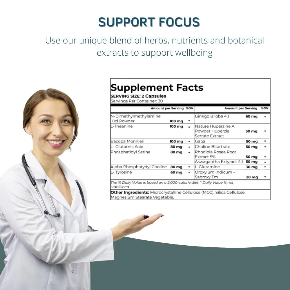 BY CARIOLA Neural-L Natural Brain Support Supplement 60 Caps - Mental Support – Memory Booster - Concentration - Natural Formula - Ashwagandha - L-Tyrosine - L-Theanine BY CARIOLAnz supplements
