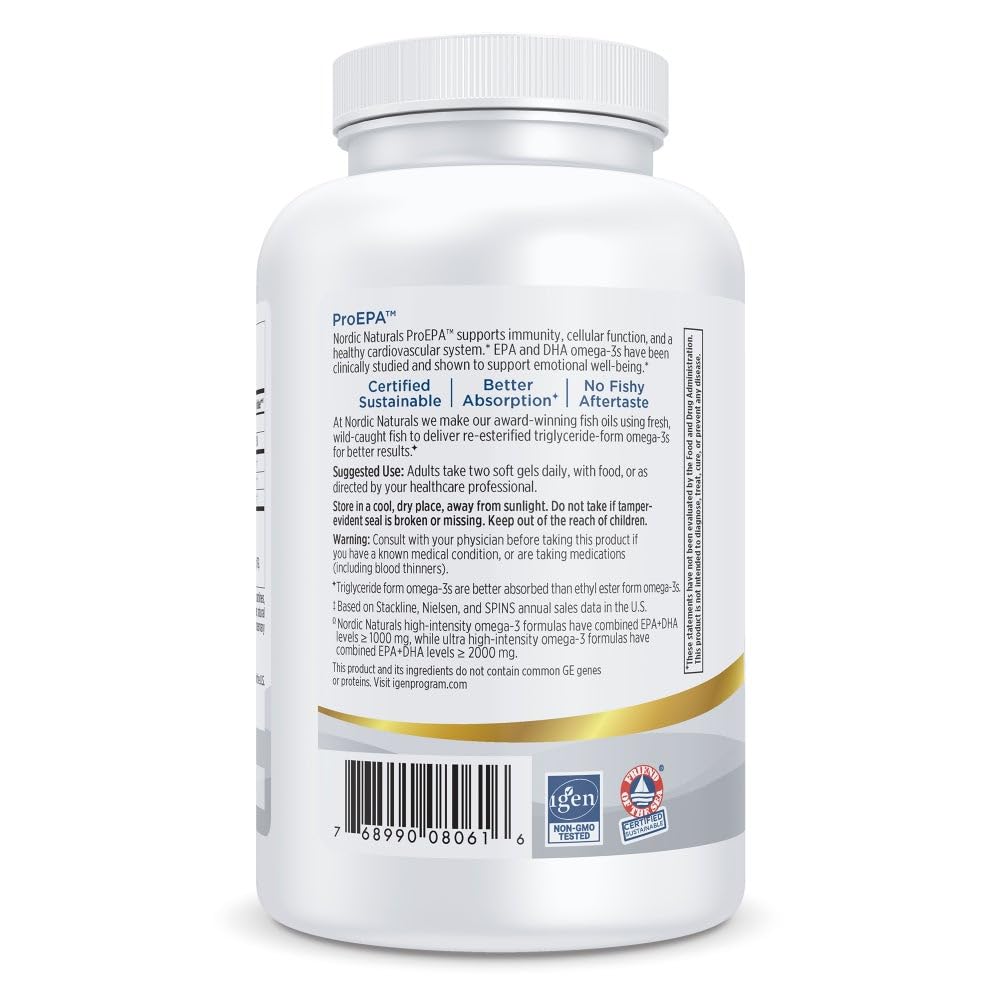 Nordic Naturals ProEPA, Lemon - 180 Soft Gels - 1210 mg Omega-3 - High-Intensity EPA Formula for Healthy Mood, Heart Health & Cellular Function - Non-GMO - 90 Servings Nordic NaturalsAu supplements