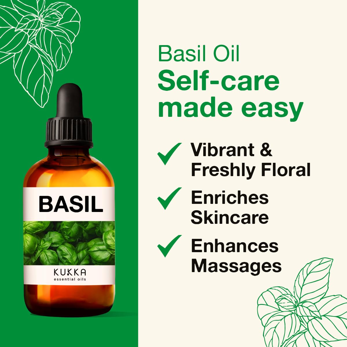 Kukka Basil Essential Oil for Diffusers - Basil Essential Oil for Skin - Basil Oil for Aromatherapy, Skin, Fragrance KUKKA essential oilsAu supplements