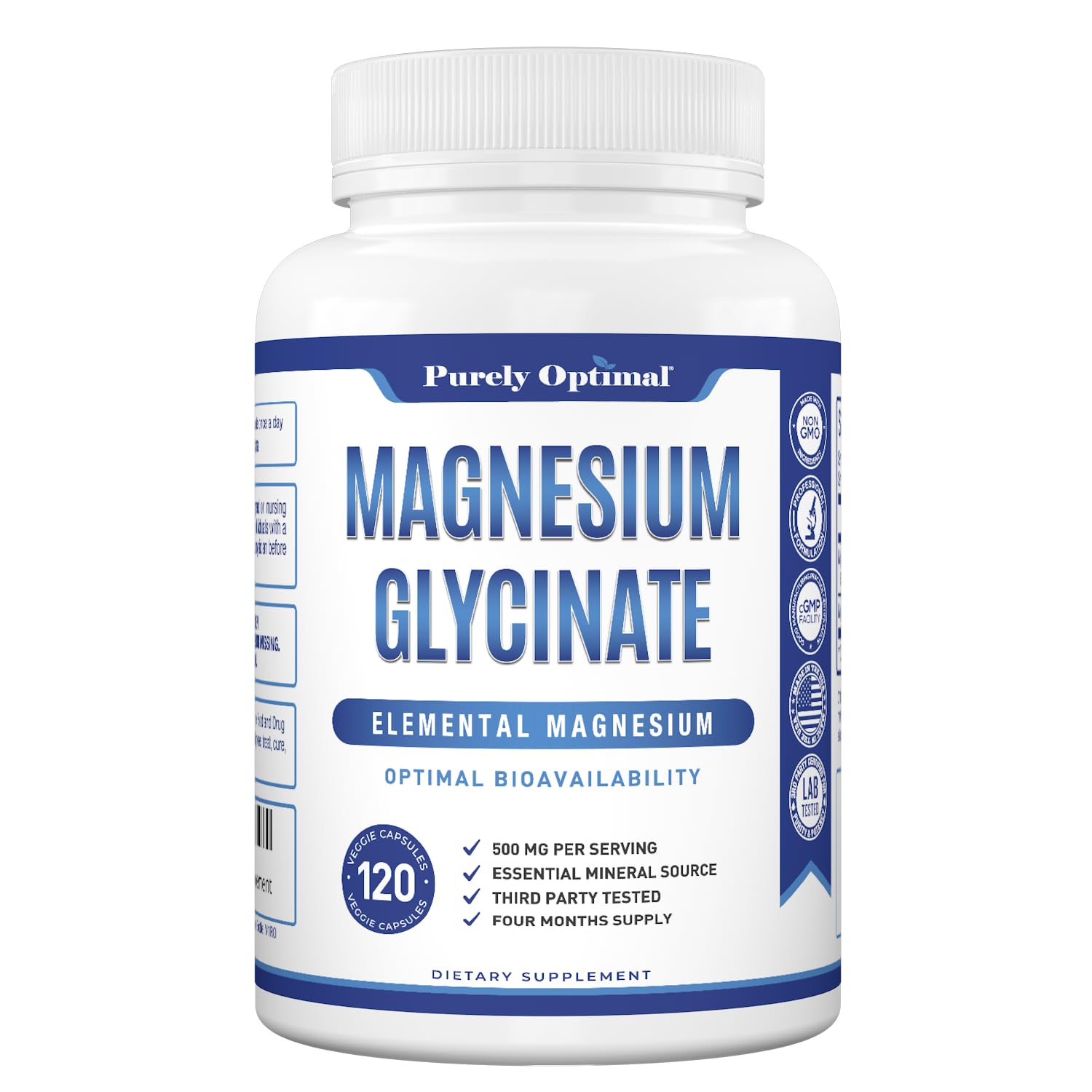 Purely Optimal Magnesium Glycinate 500mg – Sleep Support & Stress Relief – Gentle, High Absorption Magnesium Supplement for Muscle Relaxation, Calm & Nerve Support – 120 Capsules Purely OptimalAu supplements