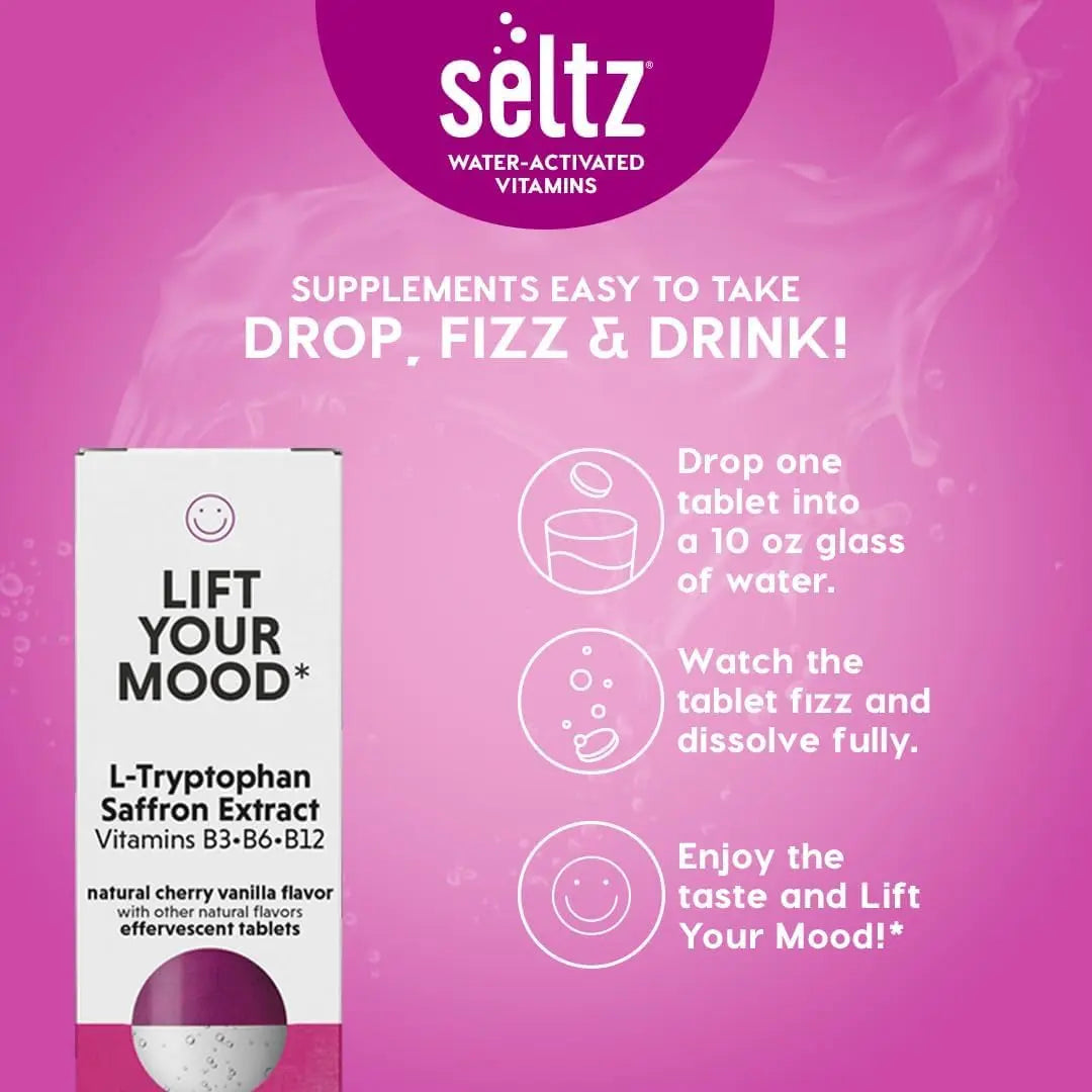 Seltz® Lift Your Mood – Effervescent Vitamins for Mood Support & Energy with L-Tryptophan, Saffron Extract & B Vitamins (B3, B6, B12) SeltzAu supplements