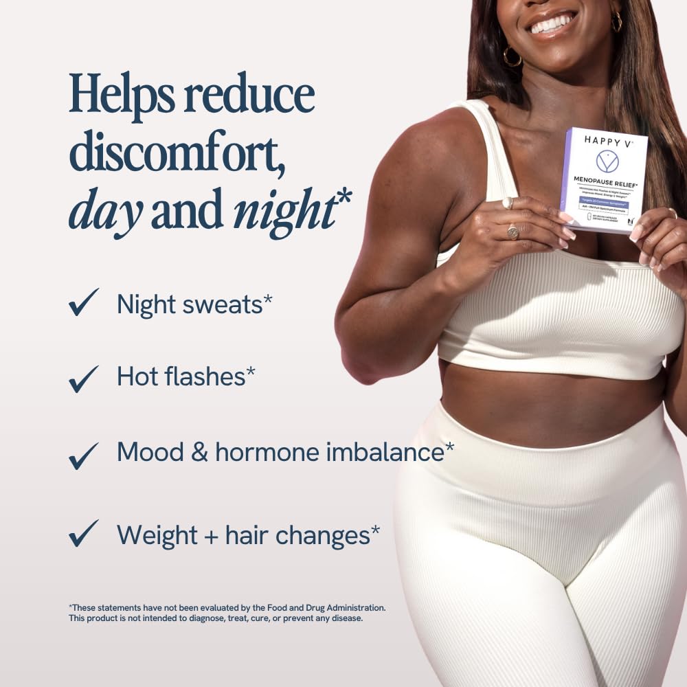 Happy V Menopause Relief Supplement for Women – Hormone Balance, Hot Flash & Night Sweat Support, Mood & Energy Booster, Vaginal Wellness, Perimenopause & Postmenopause Support – 60 Vegan Capsules Happy VAu supplements