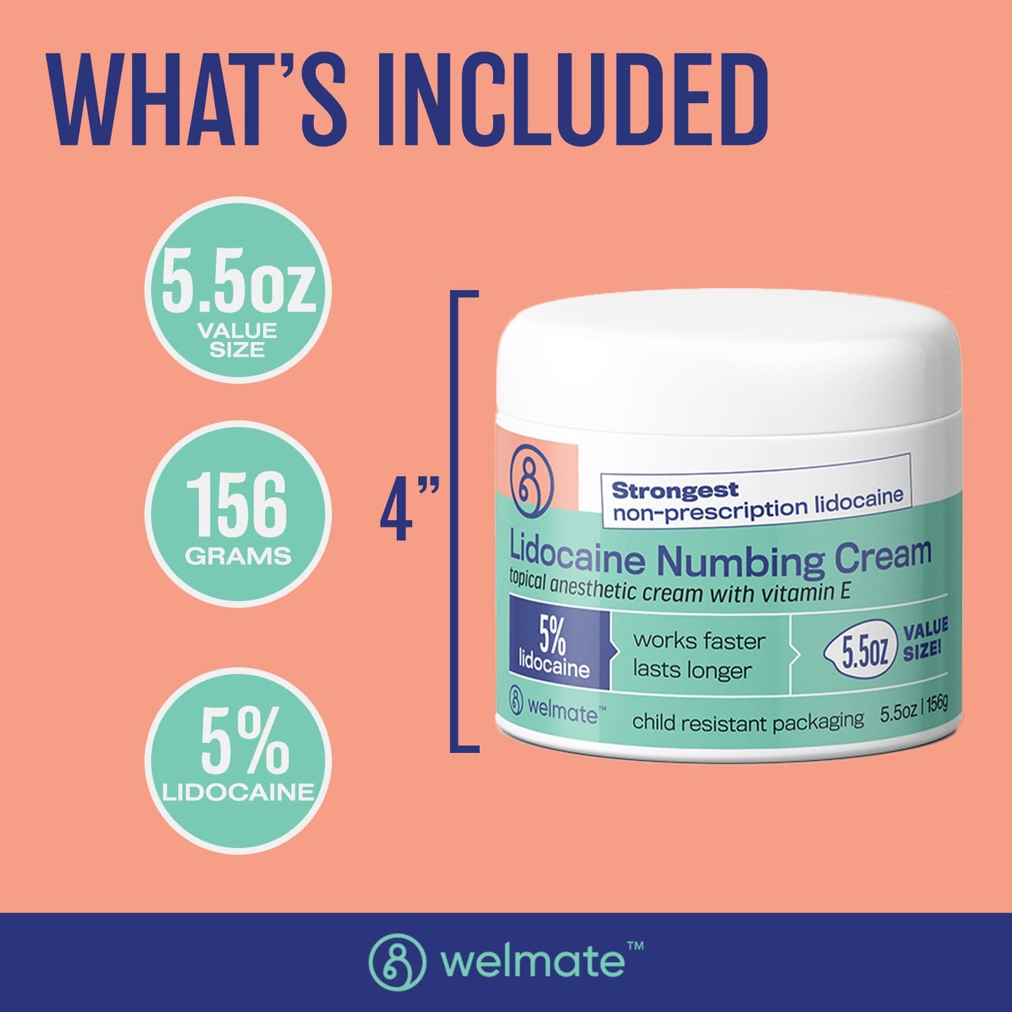 WELMATE | 5% Lidocaine | Numbing Cream Maximum Strength | Topical Anesthetic WELMATEUS supplements