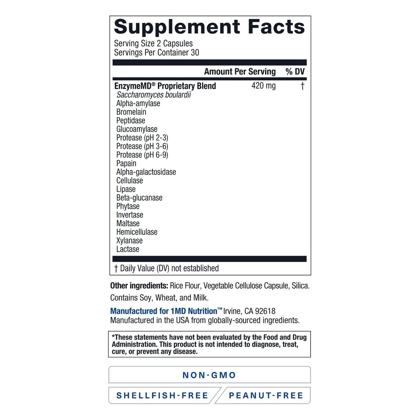 1MD Nutrition EnzymeMD - Digestive Enzymes Supplement - Doctor Formulated | 18 Plant-Based Enzymes - Gas & Bloating Support | 60 Capsules 1MD NutritionUS supplements