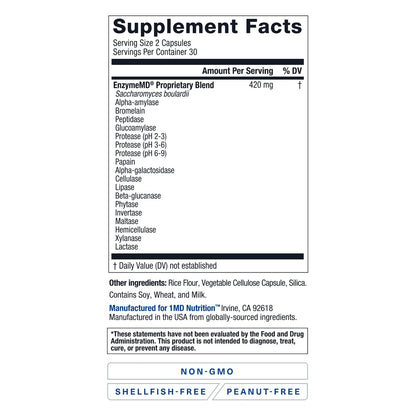 1MD Nutrition EnzymeMD - Digestive Enzymes Supplement - Doctor Formulated | 18 Plant-Based Enzymes - Gas & Bloating Support | 60 Capsules 1MD NutritionUS supplements