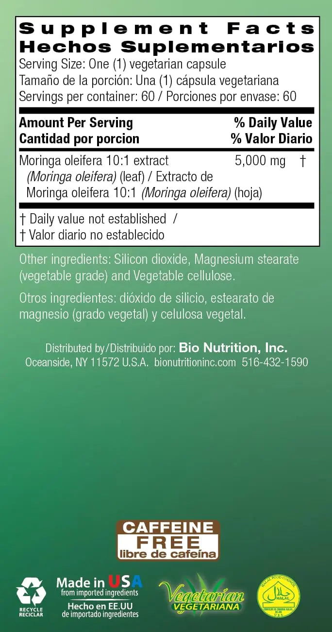 Bio Nutrition Moringa 5000mg 60 Vegetarian Capsules | Complete Green Superfood | Nature's Multivitamin | Energy and Gut Health Bio NutritionAu supplements