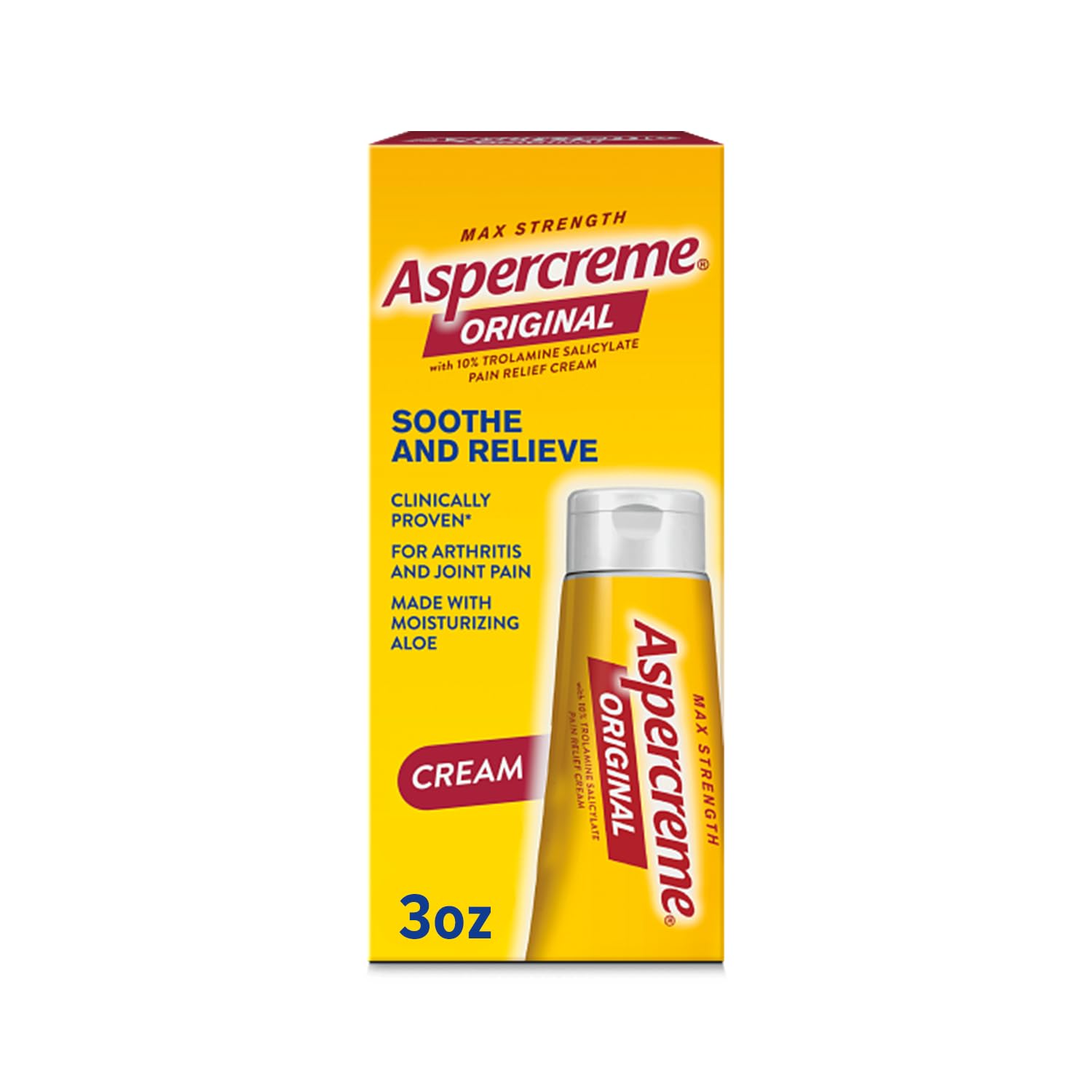Aspercreme Original Pain Relief Cream for Arthritis, Joint & Muscle Pain, Non-Greasy Topical Analgesic with Moisturizing Aloe & Max-Strength 10% Trolamine Salicylate, 3 oz. AspercremeAu supplements