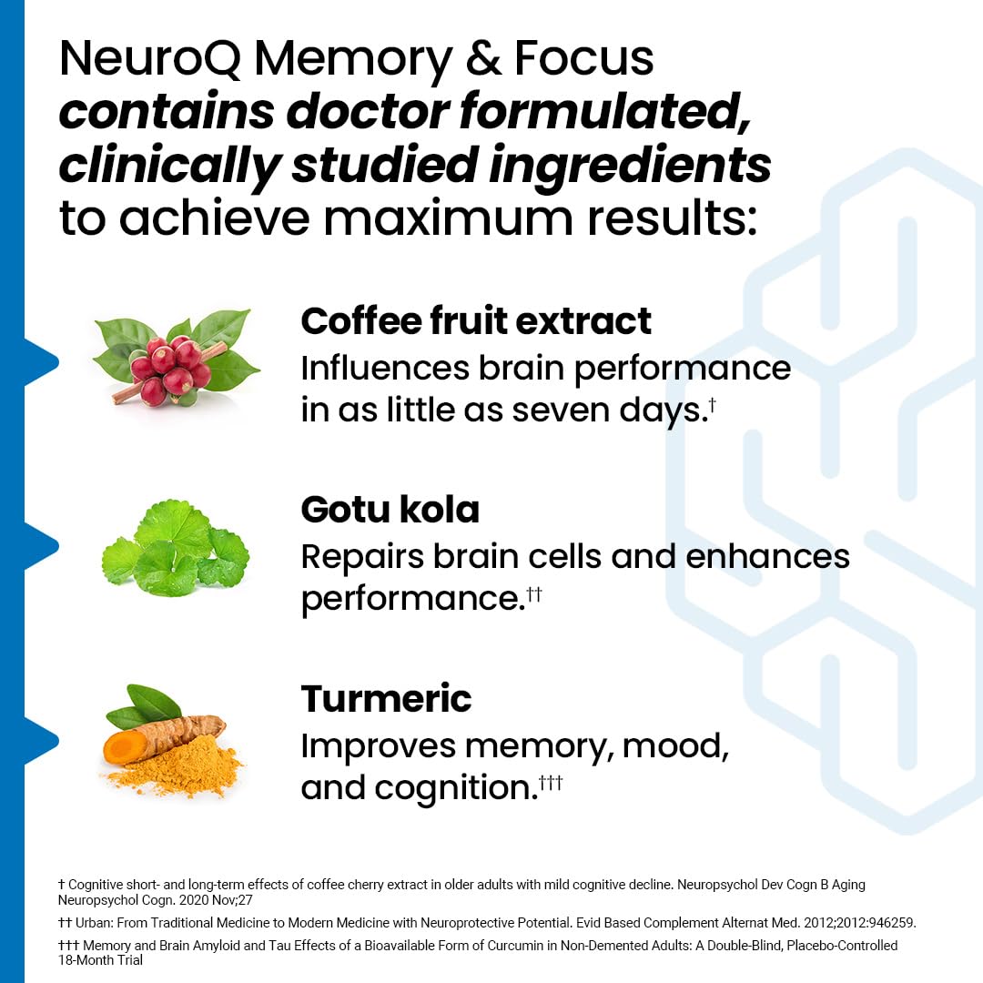 NeuroQ Memory & Focus - Boosts Cognitive Performance & Healthy Brain Function - Neuroprotective Formula by Dr. Dale Bredesen - Gotu Kola Ginkgo Phosphatidylserine Coffee Fruit & Propolis - 60 Capsules LifeSeasonsAu supplements