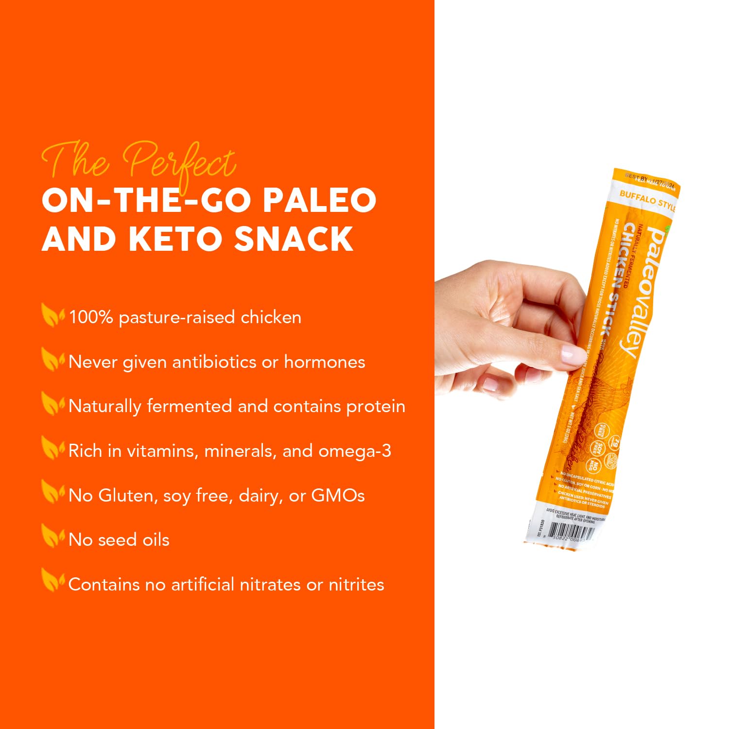 Paleovalley Pasture-Raised Chicken Sticks – 10 Pack – 7g Protein per Stick – Keto-Friendly, Paleo, Gluten-Free, Nitrate-Free – On-the-Go Snack (10 Pack, Buffalo) PaleovalleyUS supplements