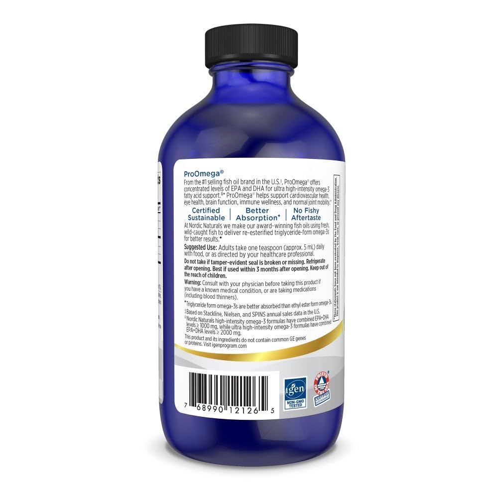 Nordic Naturals ProOmega Liquid, Lemon Flavor - 8 oz - 2840 mg Omega-3 - High Potency Fish Oil with EPA & DHA - Promotes Brain, Eye, Heart, & Immune Health - Non-GMO - 48 Servings Nordic NaturalsAu supplements