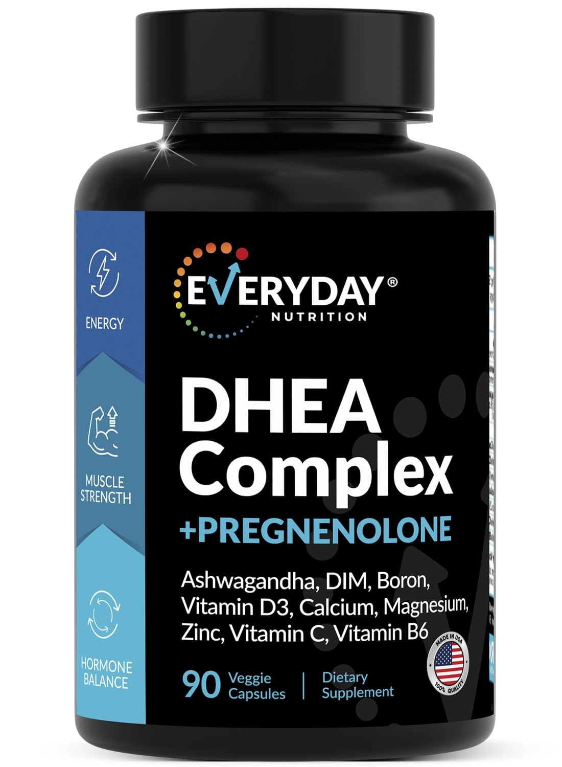 DHEA Micronized 200mg Complex with Pregnenolone 100mg Supplement for Men & Women with Ashwagandha, DIM, Magnesium, Boron, Calcium , Zinc, Vitamin D3, C and B6 Hormone Support - Made in USA 90 Capsules EVERYDAY NUTRITIONAu supplements