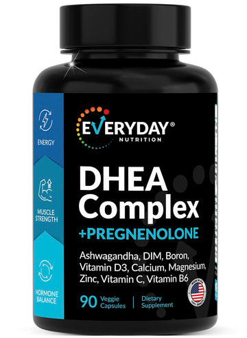 DHEA Micronized 200mg Complex with Pregnenolone 100mg Supplement for Men & Women with Ashwagandha, DIM, Magnesium, Boron, Calcium , Zinc, Vitamin D3, C and B6 Hormone Support - Made in USA 90 Capsules EVERYDAY NUTRITIONAu supplements