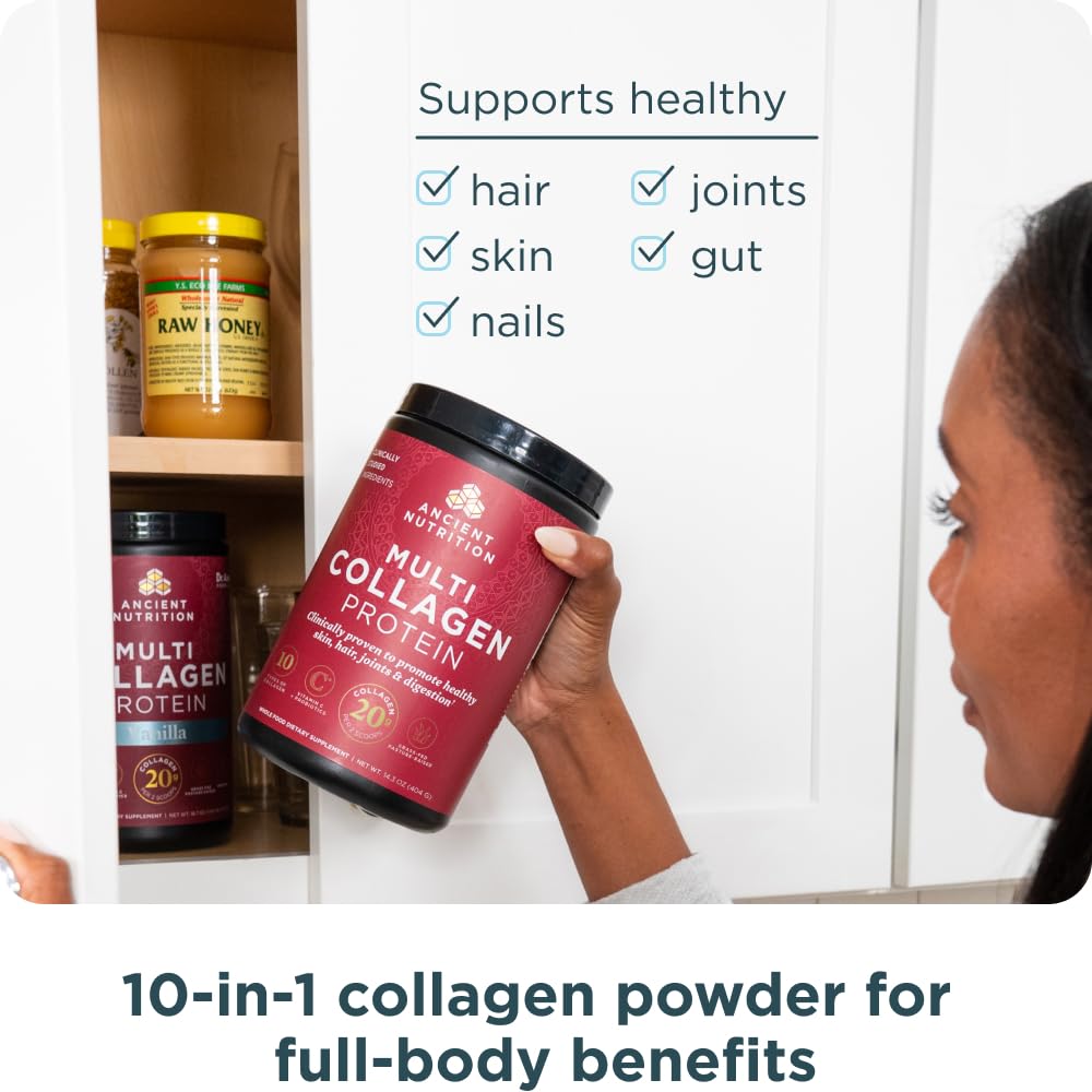Ancient Nutrition Collagen Peptides Powder, Multi Collagen Protein, Women & Men, Vitamin C, Probiotics, Hydrolyzed Collagen