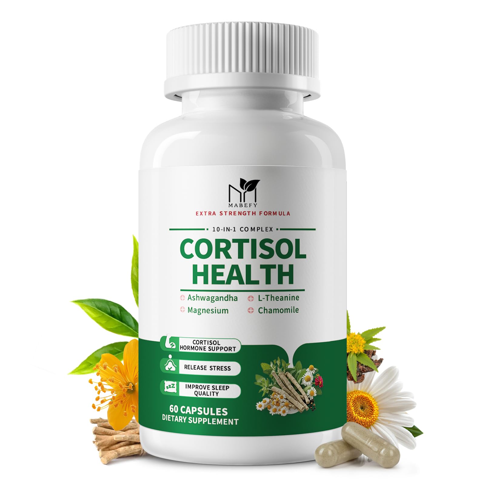 MABEFY Cortisol Supplements for Women/Men - 10 in 1 Cortisol Manager Reducer Lower Detox Balance with Magnesium, Ashwagandha, L-Theanine for Stress, Sleep, Calm, Mood Support - 60 Capsules for 30 Days MABEFYAu supplements