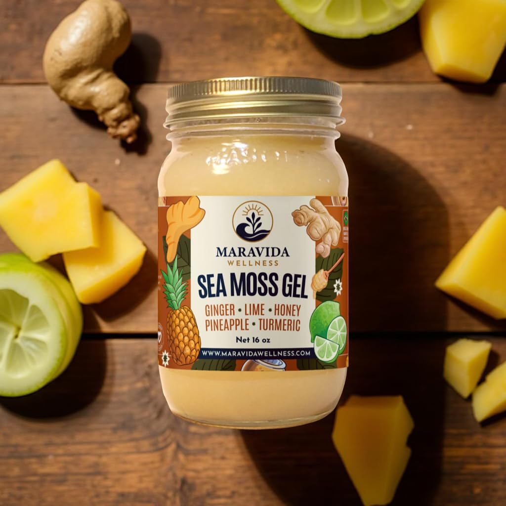 Maravida Wellness Sea Moss Gel – Pineapple, Lime, Honey, Ginger & Turmeric – 100% Natural Raw Organic Irish Moss – 16oz Jar – Premium Superfood for Everyday Wellness Maravida WellnessAu supplements