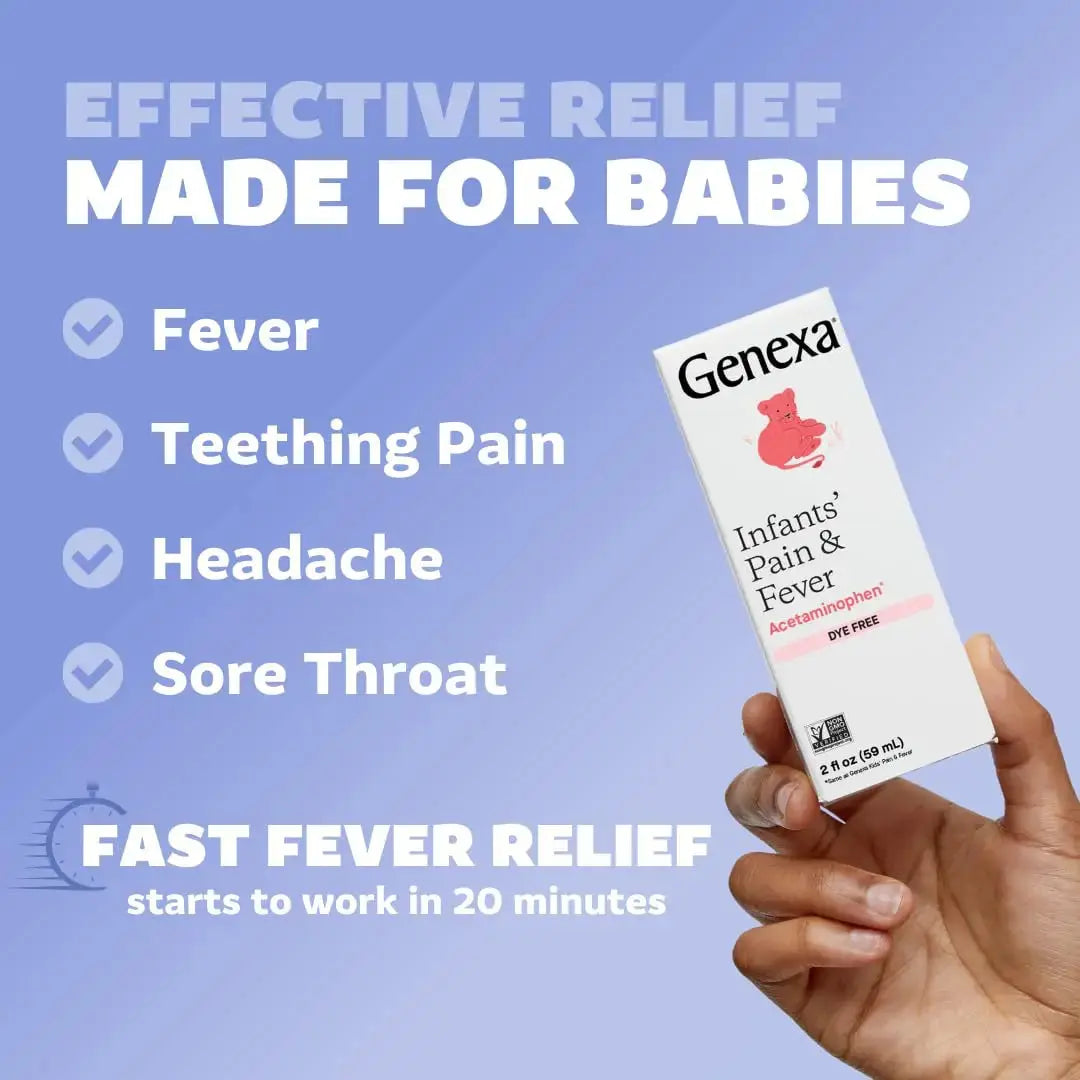 Genexa Infants' Clean Acetaminophen | Pediatrician Preferred Ingredients | Pain Reliever & Fever Reducer for Babies | Dye Free, 0% Artificial Additives | Delicious Organic Blueberry Flavor, 2 fl oz GenexaAu supplements