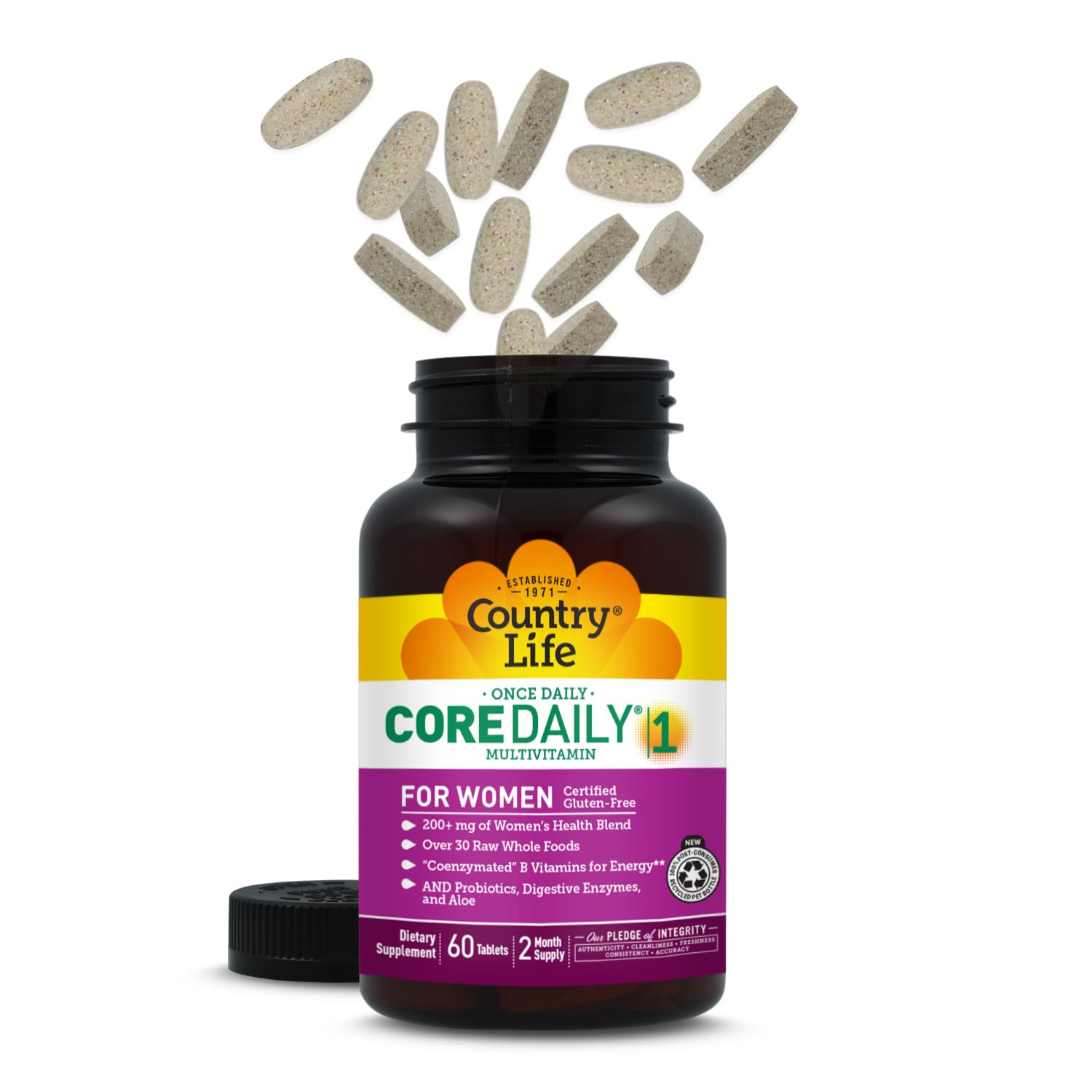 Country Life Women’s Core 1 Daily Multivitamin with Iron, Cranberry, Probiotics, and Digestive Enzymes-Certified Gluten-Free Formula for Energy, Immune Support and Complete Digestive Health,60 Tablets Country LifeAu supplements