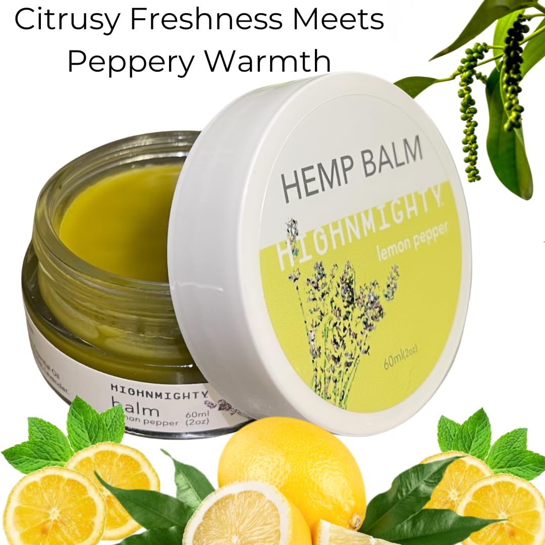 Highnmighty Maximum Strength Lemon Pepper Hemp Balm Salve | Daytime Relief, Relaxing, Natural, Fast-Acting Topical Cream for Muscle Joint Back Knee Shoulder Neck Elbow Hand Foot Relief, 60ml (2oz) HighnmightyAu supplements