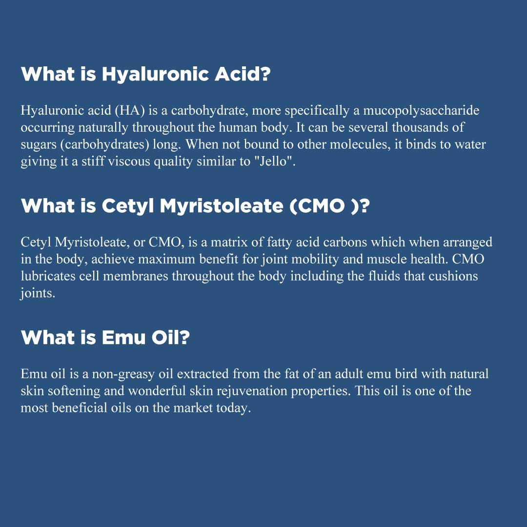 HylaRub HA Joint & Muscle Cream – Hyaluronic Acid Muscle Rub w/Emu Oil & CMO – Non Greasy, Soothes, Moisturizes & Maintains Shoulders, Knees, Back, HIPS & More 6 oz. by Hyalogic HyalogicAu supplements