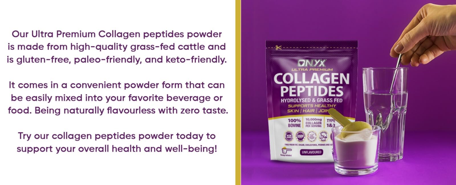 Premium Collagen Powder 300g Hydrolysed Bovine Collagen Peptides Powder ONYX INGREDIENTS 101Au supplements