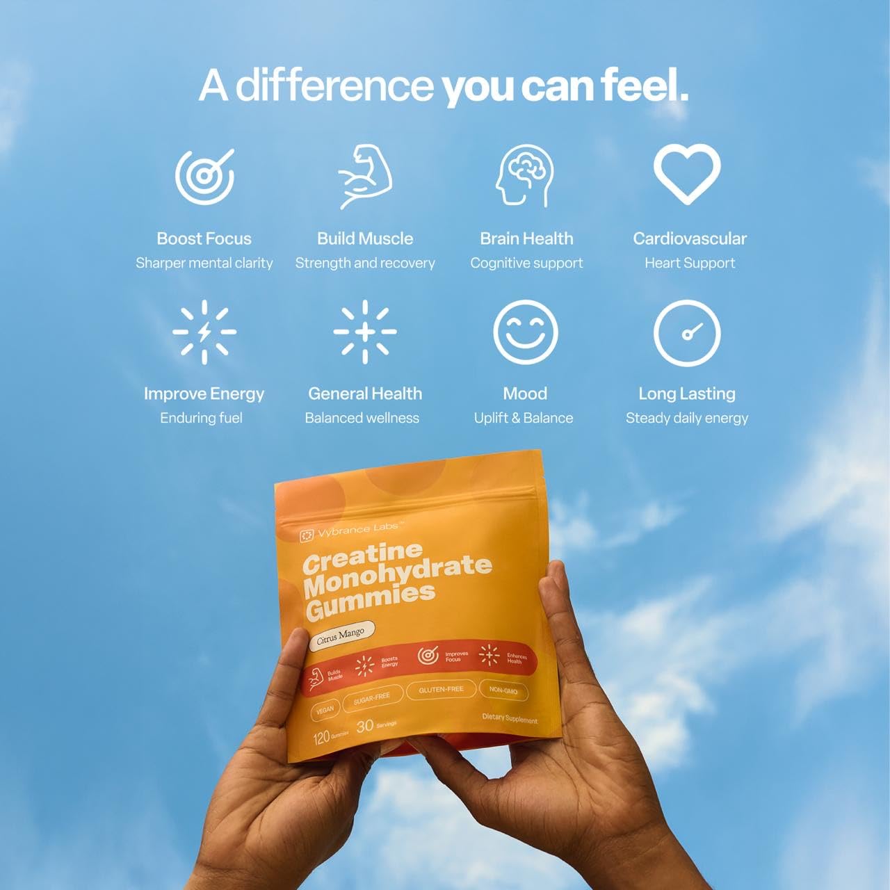VYBRANCE LABS Creapure Creatine Gummies 5g + Taurine & B12 - Sugar-Free, Vegan, Gluten-Free - Citrus Mango - 120 Count (30 Servings) for Strength, Energy & Focus VYBRANCE LABSAu supplements