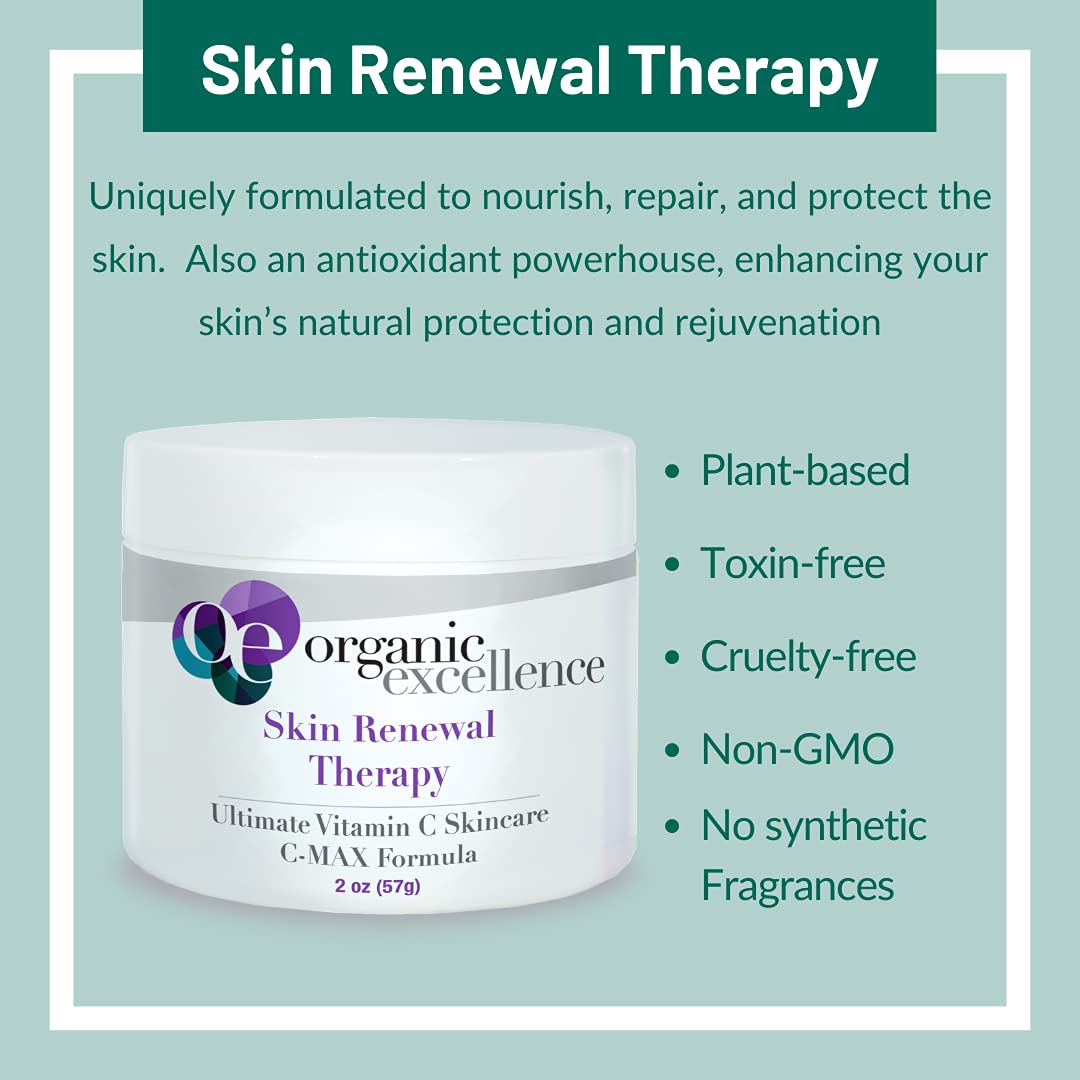 Organic Excellence Skin Renewal Therapy, Vitamin C Face & Neck Cream, Moisturizer to Stimulate Collagen Production and Increase Skin Cell Renewal, Organic Natural Non-Toxic Cruelty-Free 2 oz (57g) Organic ExcellenceAu supplements