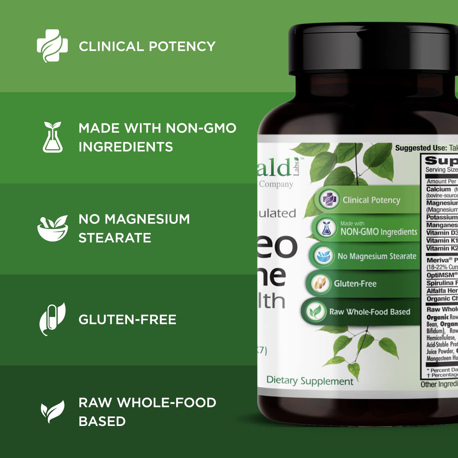 EMERALD LABS Osteo Bone Health - Immune Support & Bone & Joint Supplement with Vitamin D3, K2, Calcium, Magnesium, OptiMSM, Meriva Phytosome & More - 180 Vegetable Capsules EMERALD LABSAu supplements