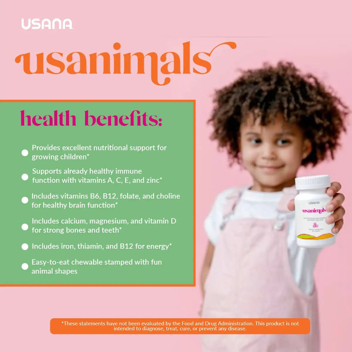 USANA Usanimals Multivitamin for Kids - Daily Chewable Tablets with Vitamins A, C, D, E, B6, B12, Zinc, Iron - Supports Immune, Bone & Brain Health USANAAu supplements