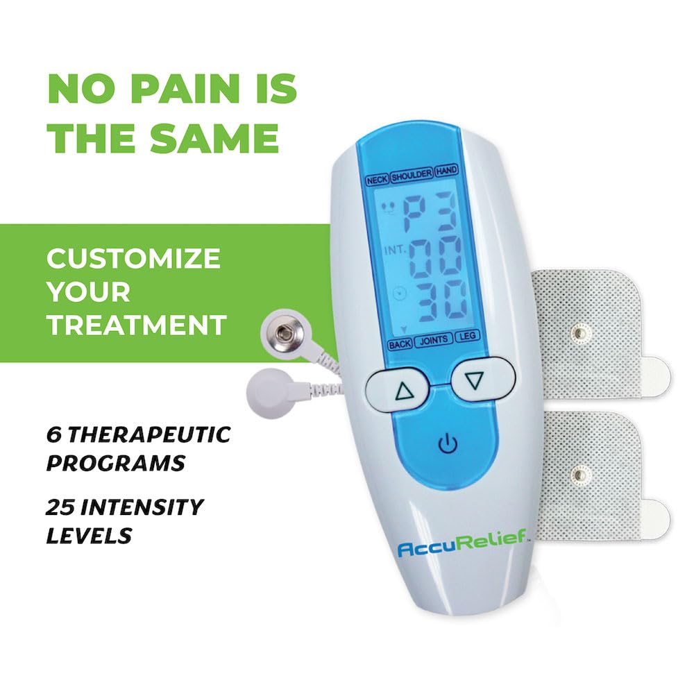 AccuRelief TENS Unit Muscle Stimulater Pain Relief System - Electric Muscle Stimulator with Electrodes for Neck, Back, and Full Body, White and Blue AccuReliefAu supplements