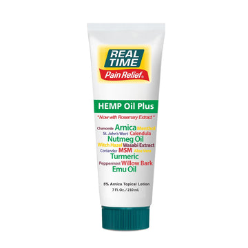 Real Time Pain Relief Hemp Oil Plus 7 oz Tube | 20 Natural Ingredients: 5% Arnica, Turmeric & More | Fast-Absorbing Lotion for Muscles, Hands, Feet, Ankles, Back, Shoulders & Knees Real Time Pain ReliefAu supplements