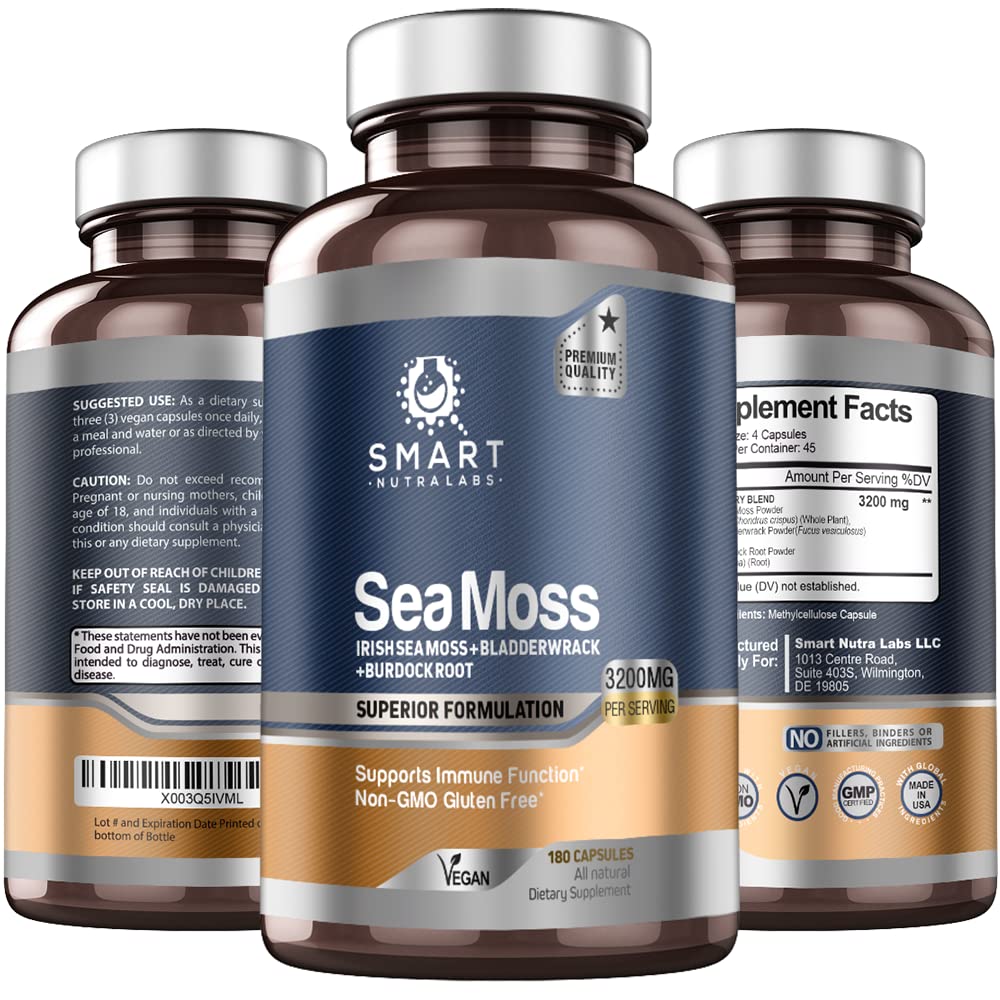 SMART NUTRA LABS Organic Sea Moss 3200MG Per Serving- 180 Vegan SMART NUTRA LABSUS supplements