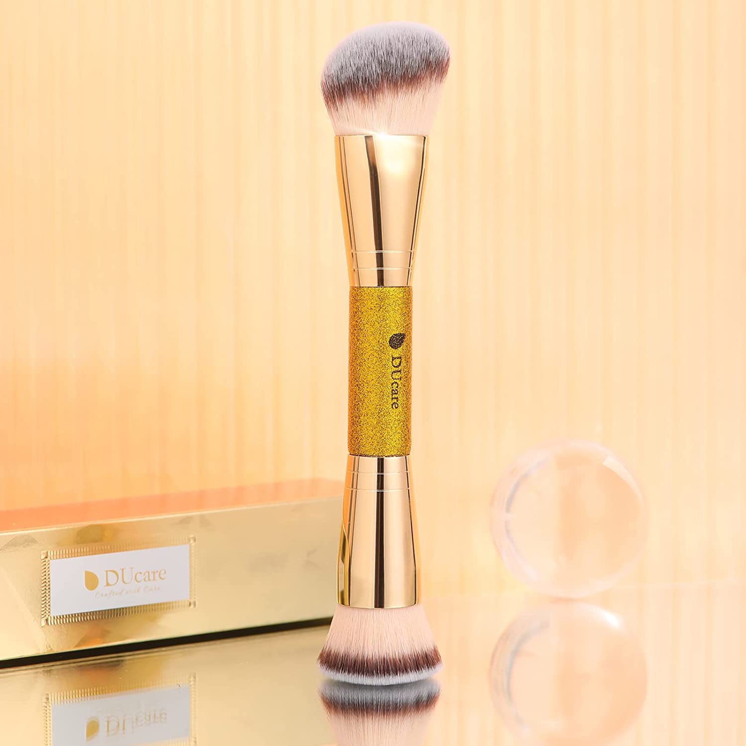 DUcare Dual End Foundation Contour Bronzer Brush, Gold Glitter Handle Double Ended Professional Face Makeup Tool for Liquid Cream Powder DUcareAu supplements