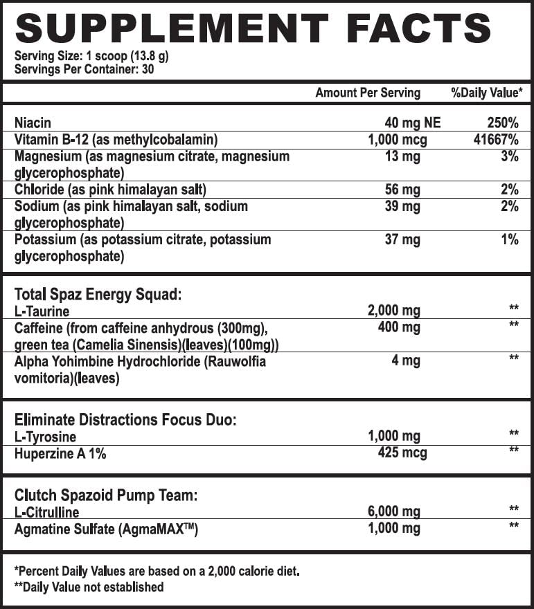 Spazmatic Pre-Workout Powder - 400mgs Caffeine - 6 Grams Pure Citrulline for Muscle TIM MURIELLO'S SPAZMATIC PRE-WORKOUT DRINKUS supplements