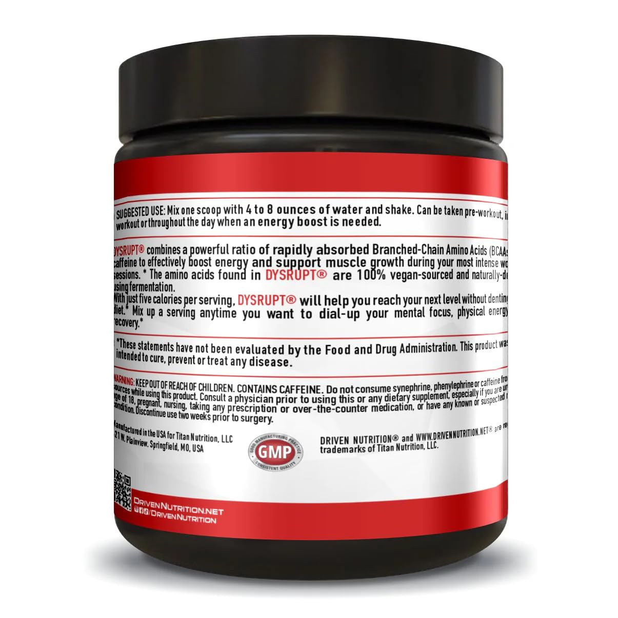 Driven Nutrition DYSRUPT: BCAA + Caffeine with Electrolytes: Sugar & Gluten Free Supplement Driven NutritionAu supplements