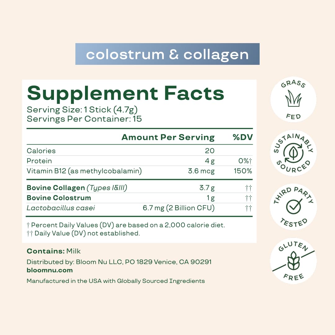Bloom Nutrition Bovine Colostrum Powder Packet, Gut Health, Immune Support, Hair Growth & Beauty Supplement, Gluten Free, Sugar Free | Unflavored, 15 Servings Bloom NutritionAu supplements