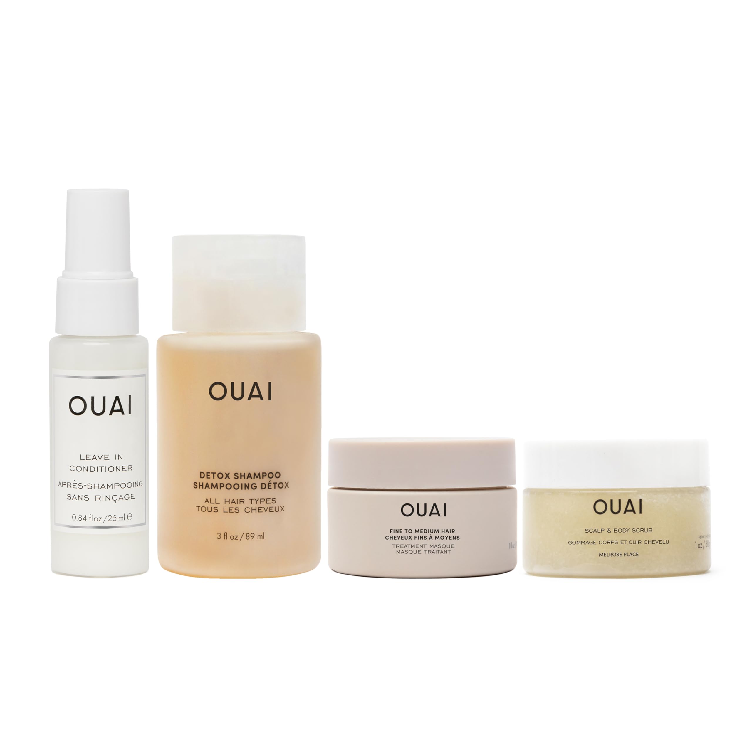 OUAI Travel Kit - Includes Travel Size Leave In Conditioner, Detox Shampoo, Fine to Medium Hair Mask, Scalp & Body Scrub (4 Count) OUAIAu supplements