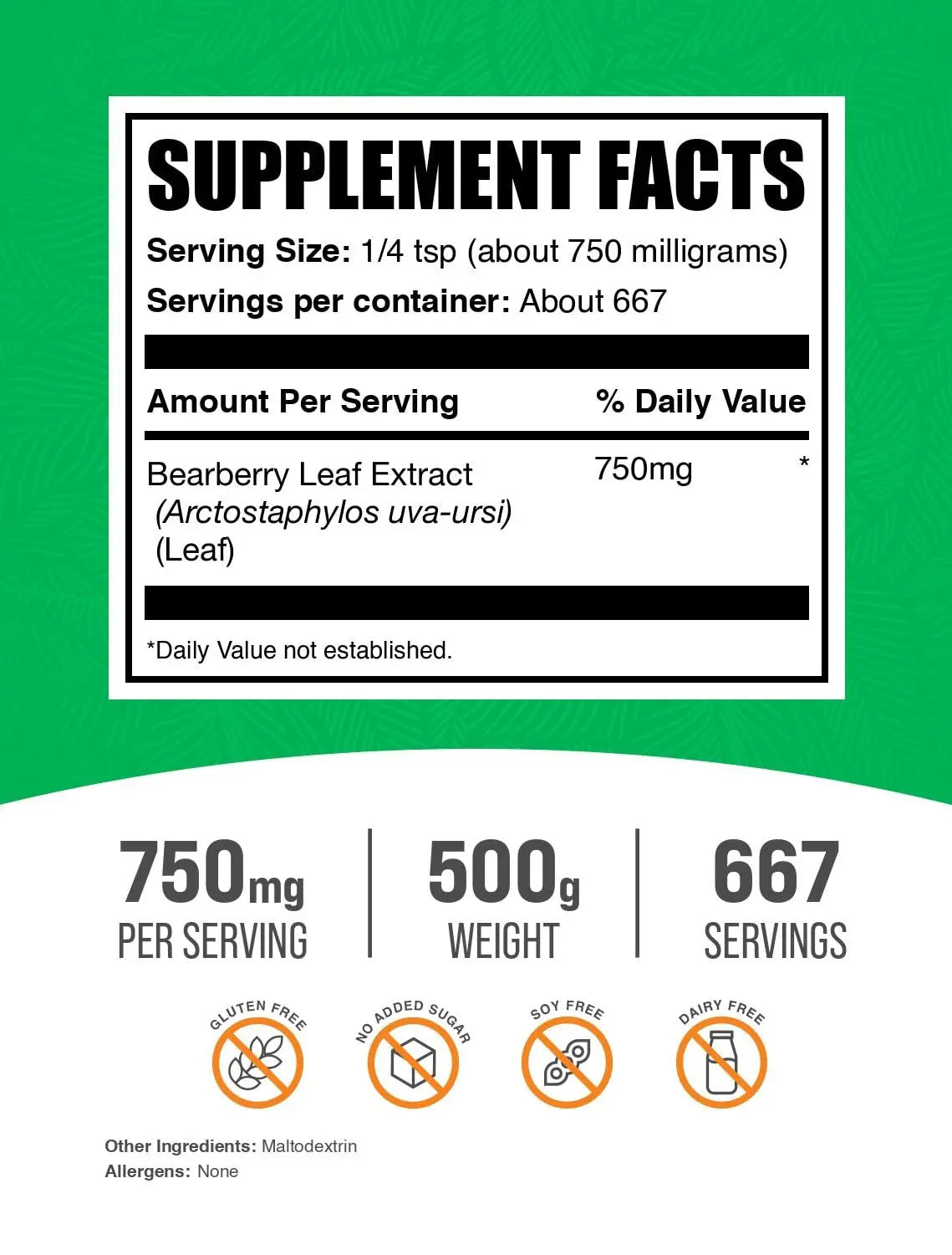 BulkSupplements.com Bearberry Leaf Extract Powder - Uva Ursi Extract, Herbal Supplement - Vegan & Gluten Free, 750mg per Serving, 500g (1.1 lbs) (Pack of 1) BulkSupplementsAu supplements