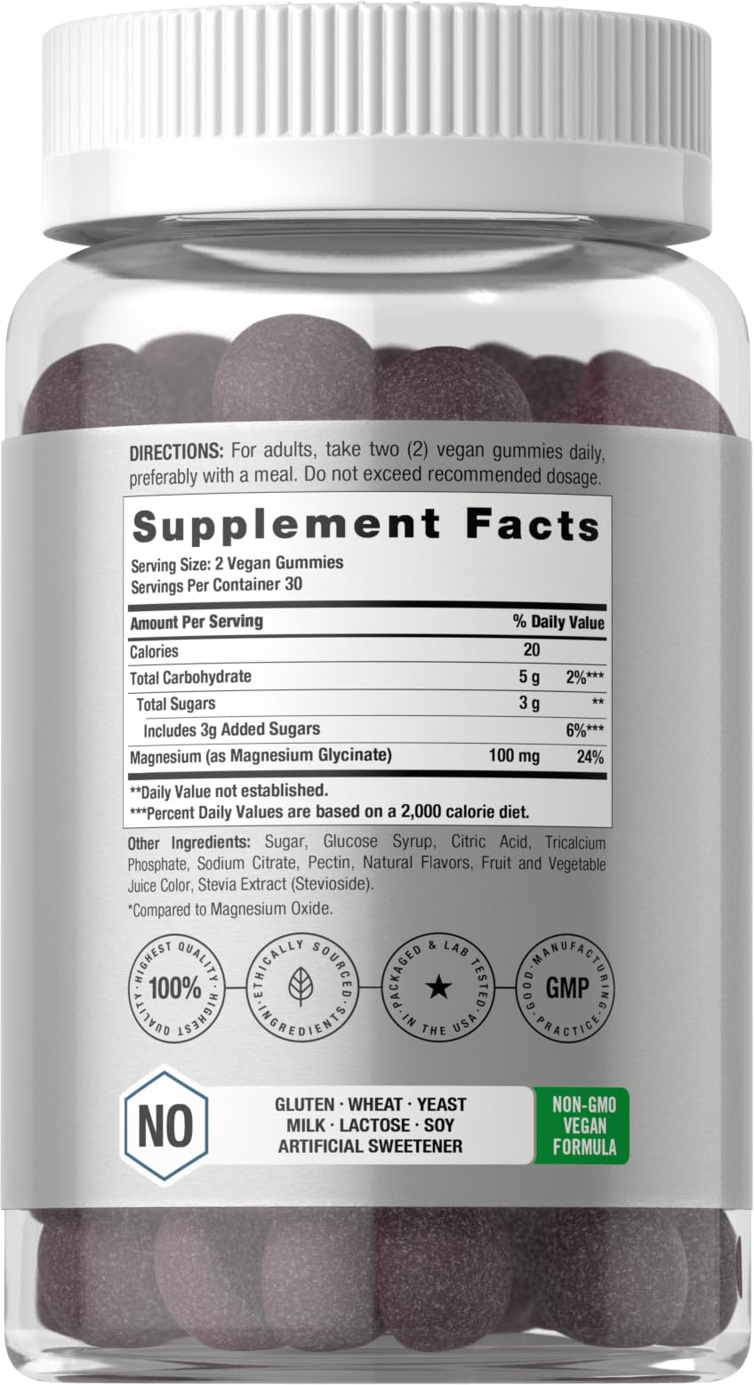 Horbäach Magnesium Glycinate Gummies | 60 Count | Sour Grape Flavor | High Absorption | Vegan, Non-GMO, Gluten Free HorbäachAu supplements
