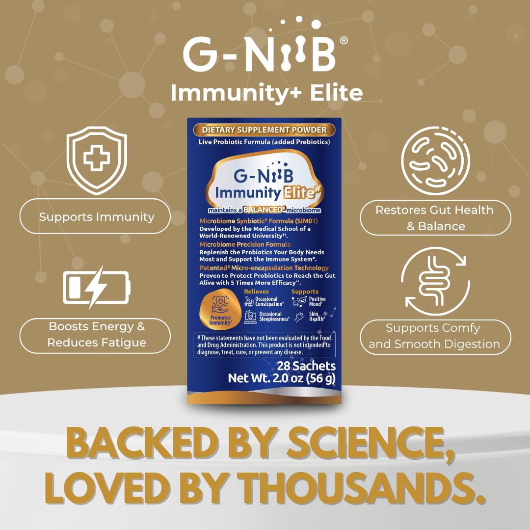G-NiiB Immunity Elite (SIM01 Synbiotic Formula) - Potent Live probiotics and Added prebiotics to Support Immunity, Regularity, Sleep, Mood, and Skin - 5X More Effective in Reaching the Gut Alive G-NiiBAu supplements