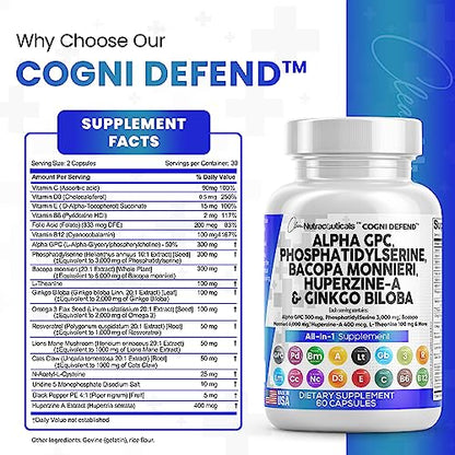 Alpha GPC Choline 300mg Phosphatidylserine 3000mg Bacopa Monnieri Clean NutraceuticalsUS supplements
