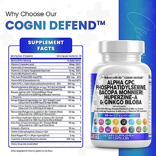Alpha GPC Choline 300mg Phosphatidylserine 3000mg Bacopa Monnieri Clean NutraceuticalsUS supplements