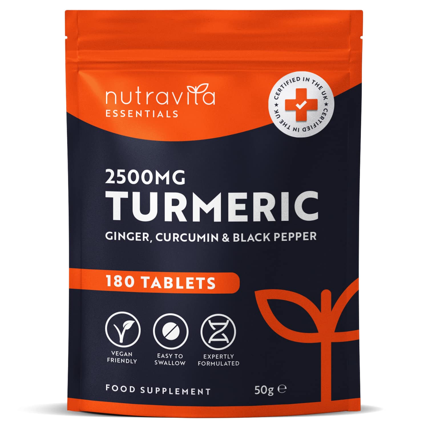 Nutravita Turmeric Tablets 2500mg with Black Pepper & Ginger - 180 High Strength Tumeric NutravitaUS supplements