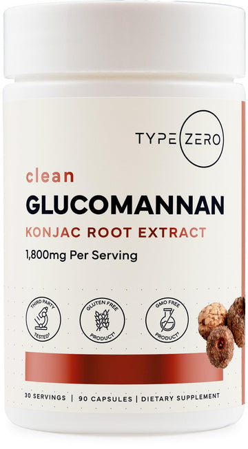 Type Zero Clean Glucomannan Konjac Root Extract (90 Capsules)(1,800 MG Per Serving) - 30 Servings, Non-GMO, Gluten Free Type ZeroUS supplements