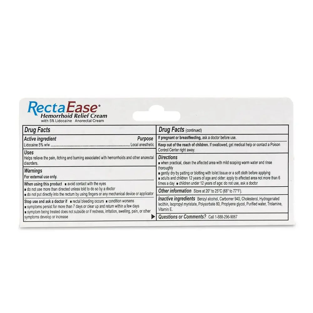 RectaEase 5% Lidocaine Hemorrhoid Topical Relief Cream, Rapid Numbing for Itching & Burning, Extra Strength Anorectal Treatment for Sensitive Areas, Advanced Formula for Fast Soothing Care, 1 oz Tube RectaEaseAu supplements